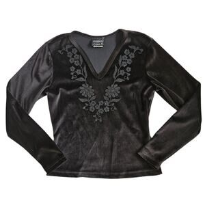 Y2k Beaded Top Velvet Long-Sleeved Black Whimsigoth Anxiety Cafe - Medium